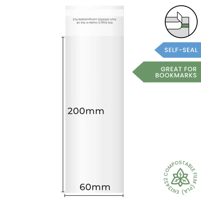 60x200mm Self Seal Compostable Bag by eco-craft - made in the UK