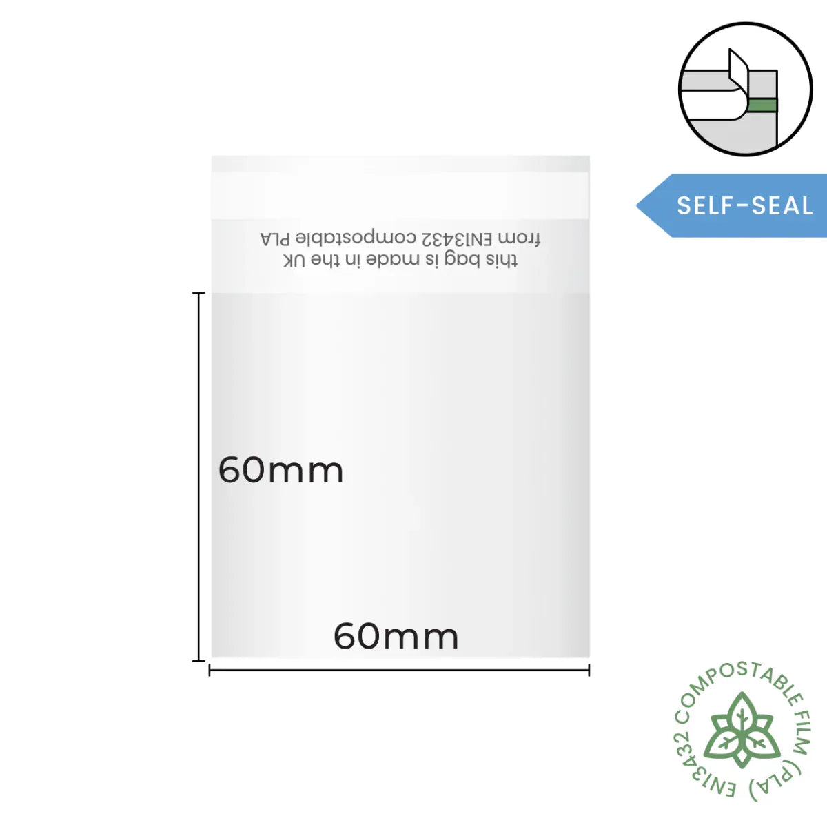 60x60mm Self Seal Compostable Bag by eco-craft - made in the UK