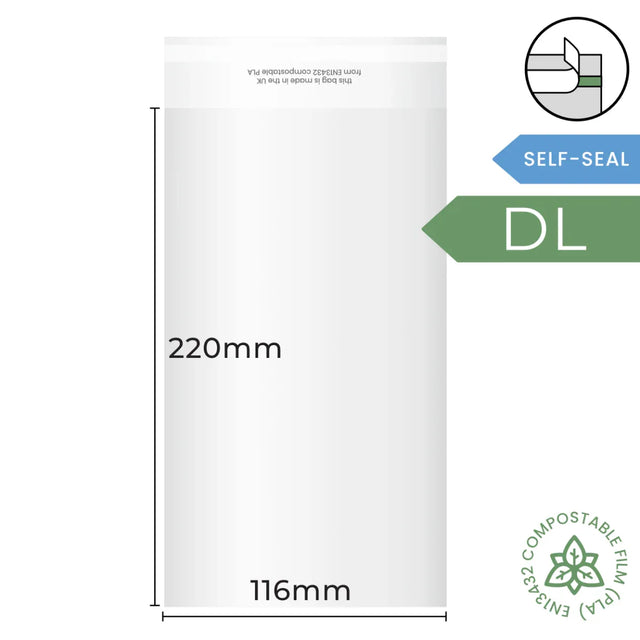 116x220mm Self Seal Compostable Bag by eco-craft - made in the UK