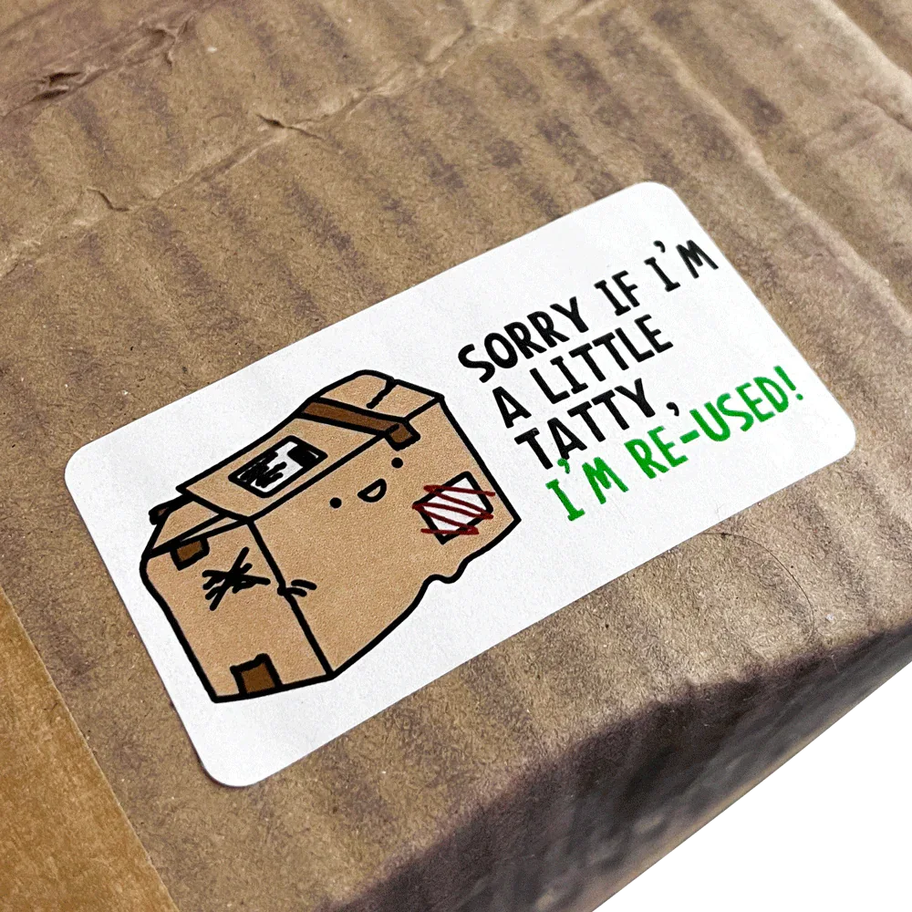 Sorry If I'm a little tatty, I'm Re-used' Printed Labels (24 per A4 sheet) by eco-craft - made in the UK
