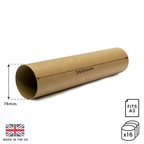 360mm x 76mm Postal Tube - Gold Ends Caps by eco-craft - made in the UK